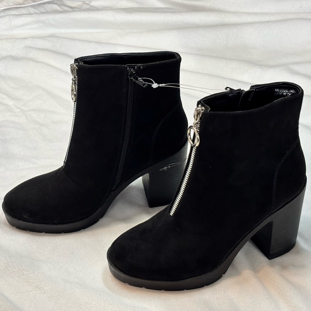 Primark Black Zip Suede Ankle Boots women’s 6 wide calf
